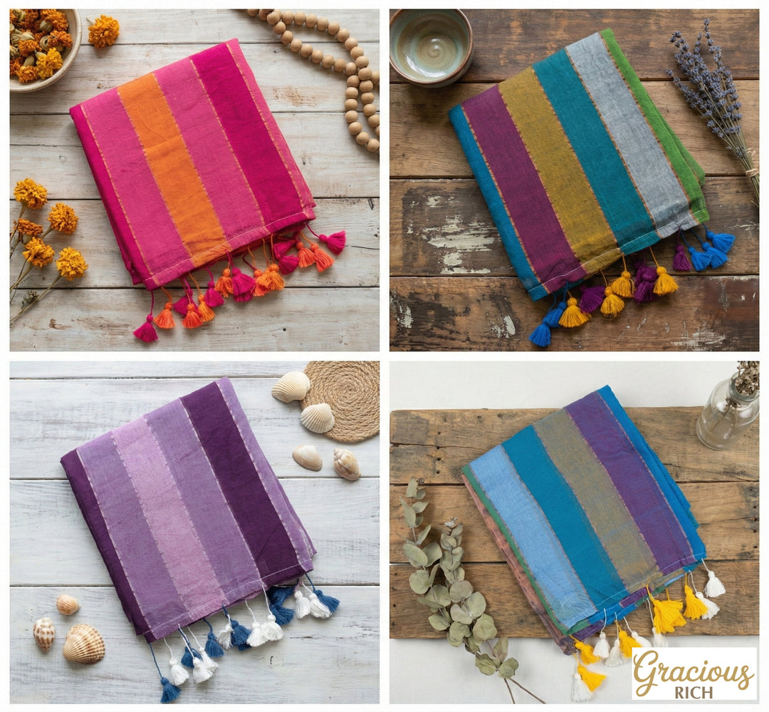 Multiple Color Stripes Mul Cotton Sarees
