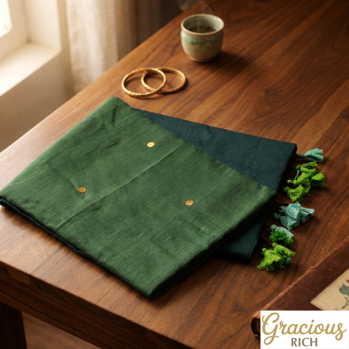 Teal Green Color Khadi Gini Saree with contrast Pallu & blouse