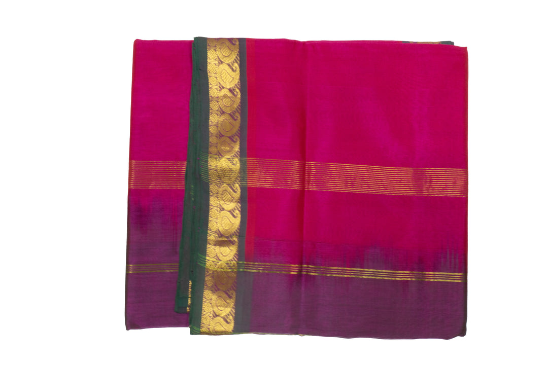 Magenta Color Silk Cotton Saree Plain Design with Double Side Border