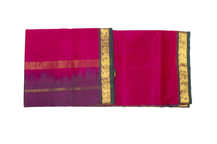 Magenta Color Silk Cotton Saree Plain Design with Double Side Border