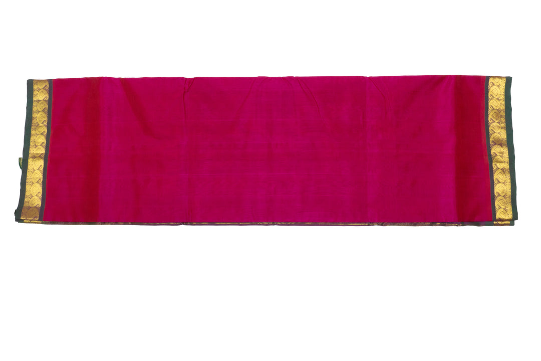 Magenta Color Silk Cotton Saree Plain Design with Double Side Border