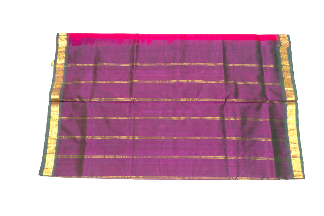 Magenta Color Silk Cotton Saree Plain Design with Double Side Border