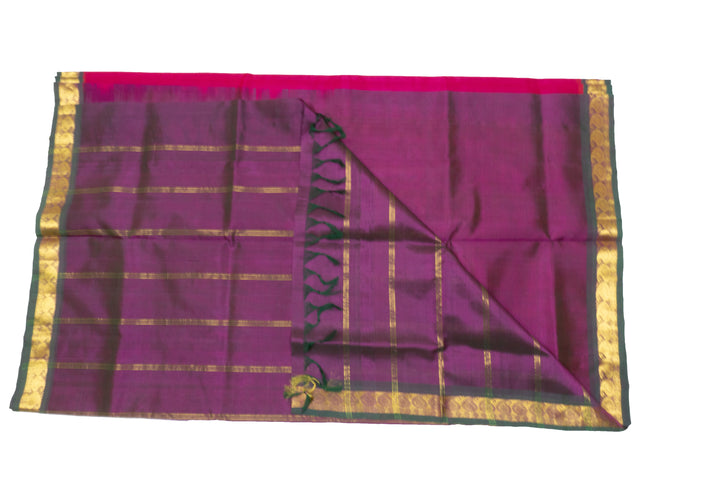 Magenta Color Silk Cotton Saree Plain Design with Double Side Border