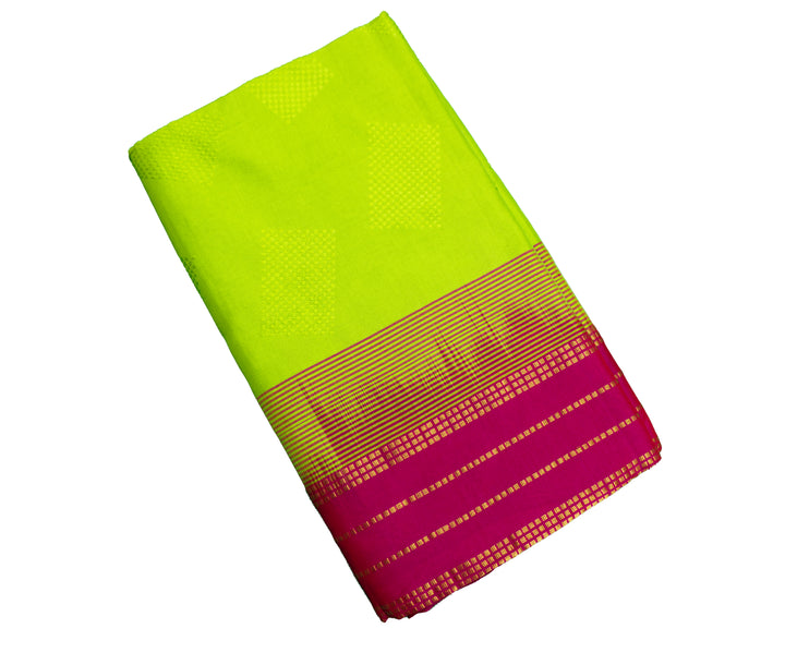 Slime Green Color Semi Jari Big Border Embossed Saree