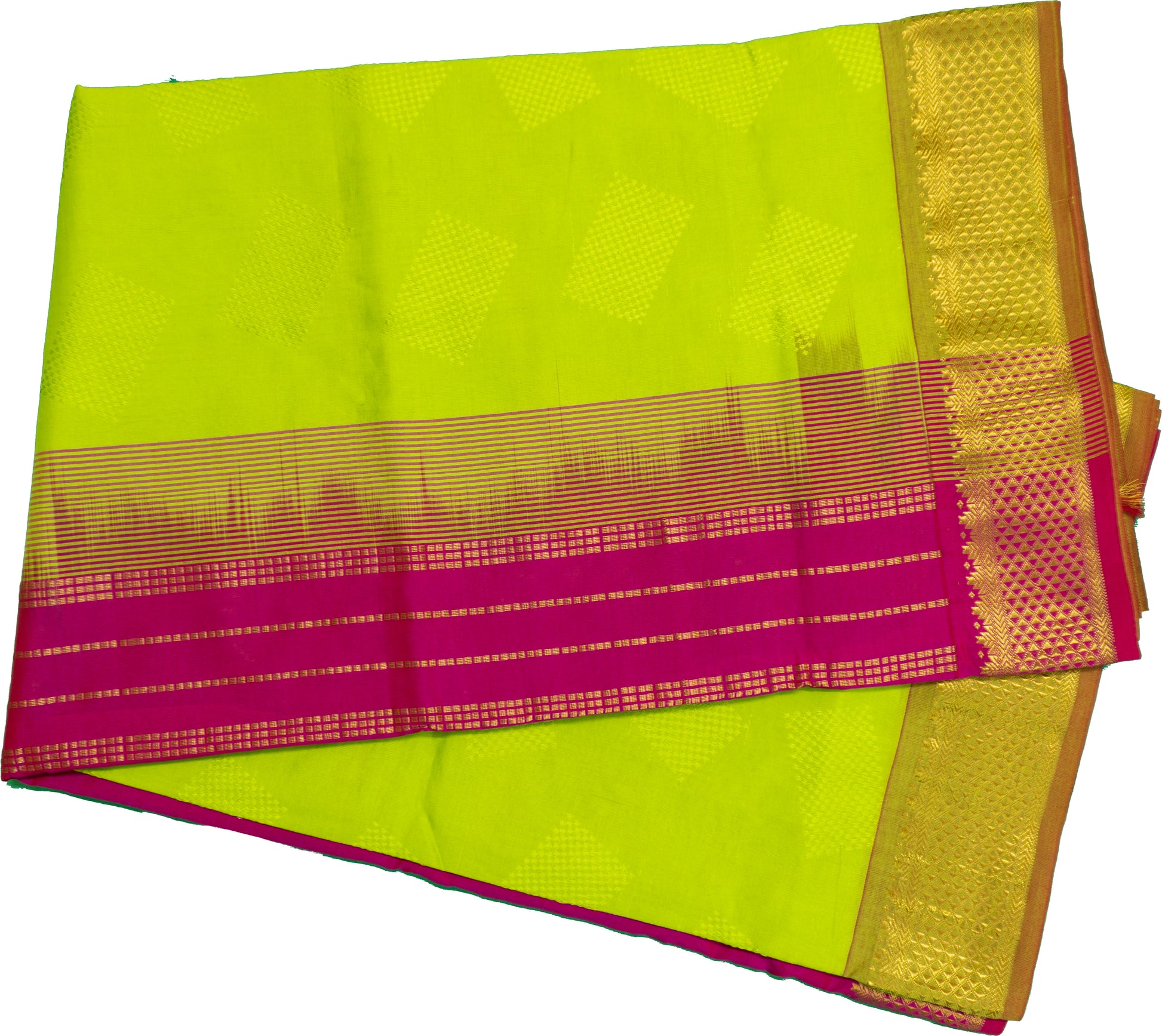 Slime Green Color Semi Jari Big Border Embossed Saree