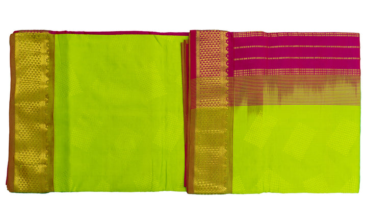 Slime Green Color Semi Jari Big Border Embossed Saree