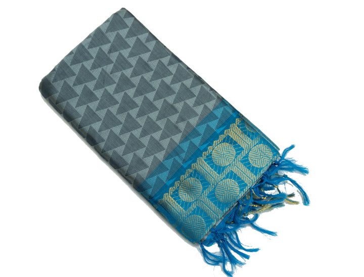 Gray Color Semi Jari Big Border Embossed Saree