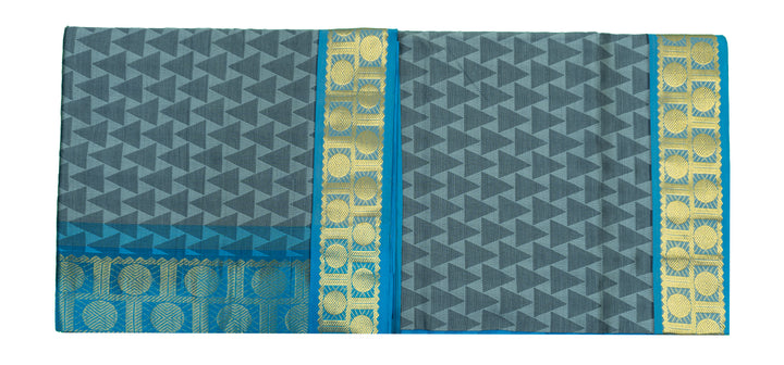 Gray Color Semi Jari Big Border Embossed Saree