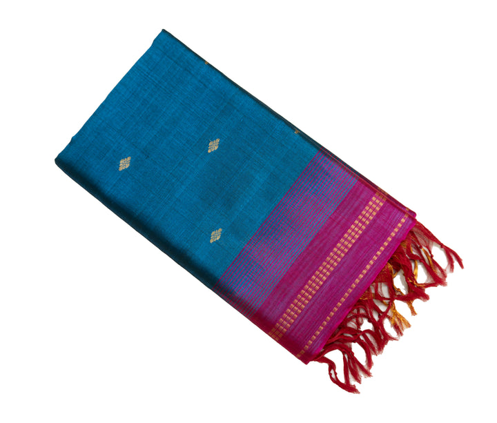 Peacock Blue Color Silk Cotton Saree