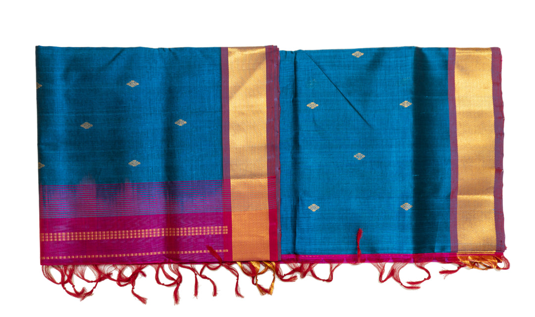 Peacock Blue Color Silk Cotton Saree