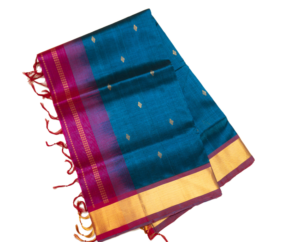 Peacock Blue Color Silk Cotton Saree