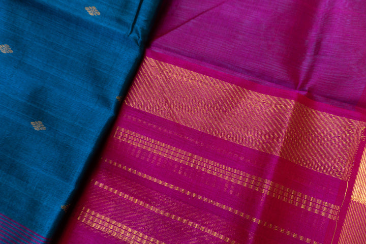 Peacock Blue Color Silk Cotton Saree