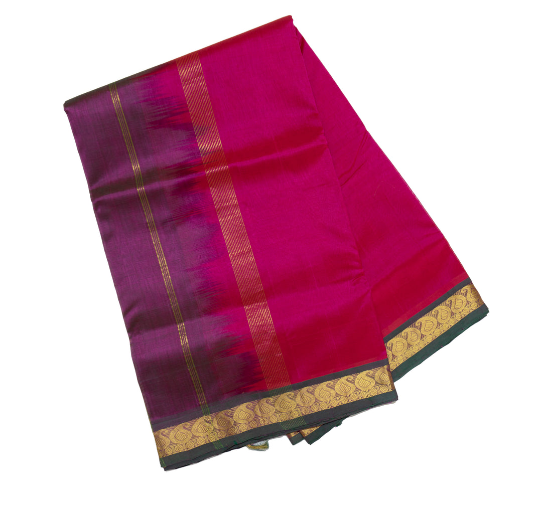 Magenta Color Silk Cotton Saree Plain Design with Double Side Border