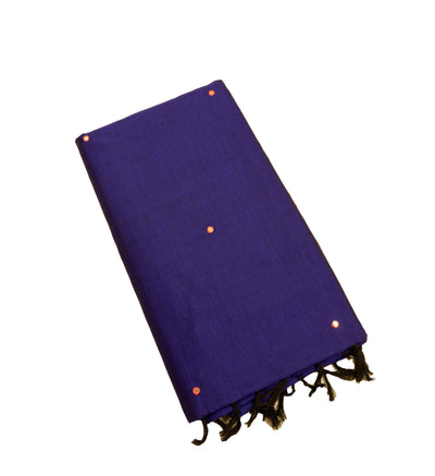 Violet Blue Color Semi Plain Glasswork Cotton Saree with contrast Color Blouse