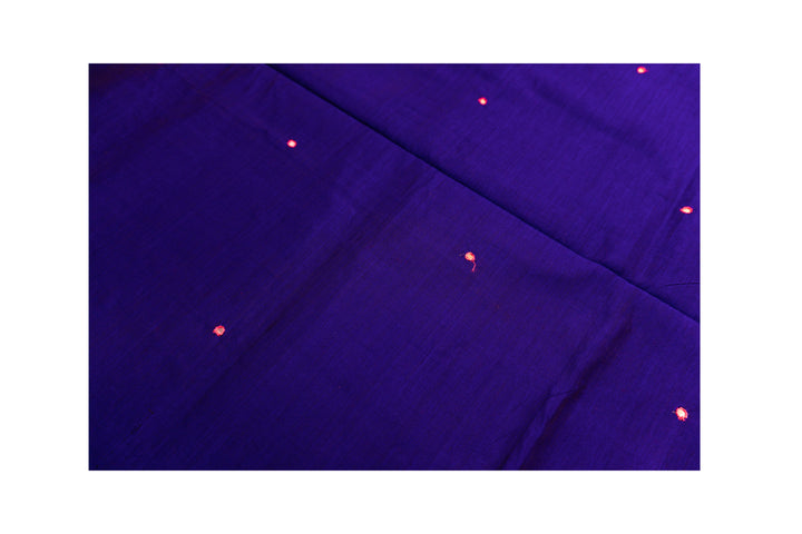 Violet Blue Color Semi Plain Glasswork Cotton Saree with contrast Color Blouse