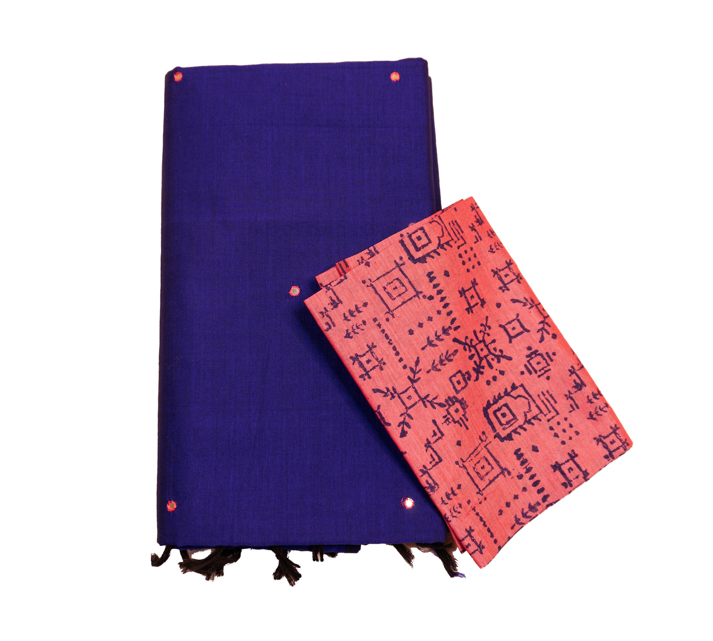 Violet Blue Color Semi Plain Glasswork Cotton Saree with contrast Color Blouse