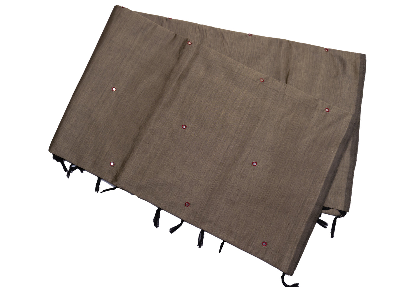 Olive Gray Semi Plain Glasswork Cotton Saree with contrast Blouse