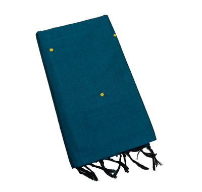 Peacock Green Color Semi Plain Glass work Cotton Saree with Contrast Blouse