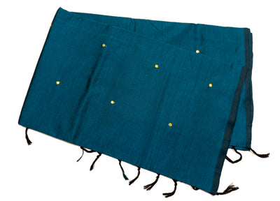 Peacock Green Color Semi Plain Glass work Cotton Saree with Contrast Blouse