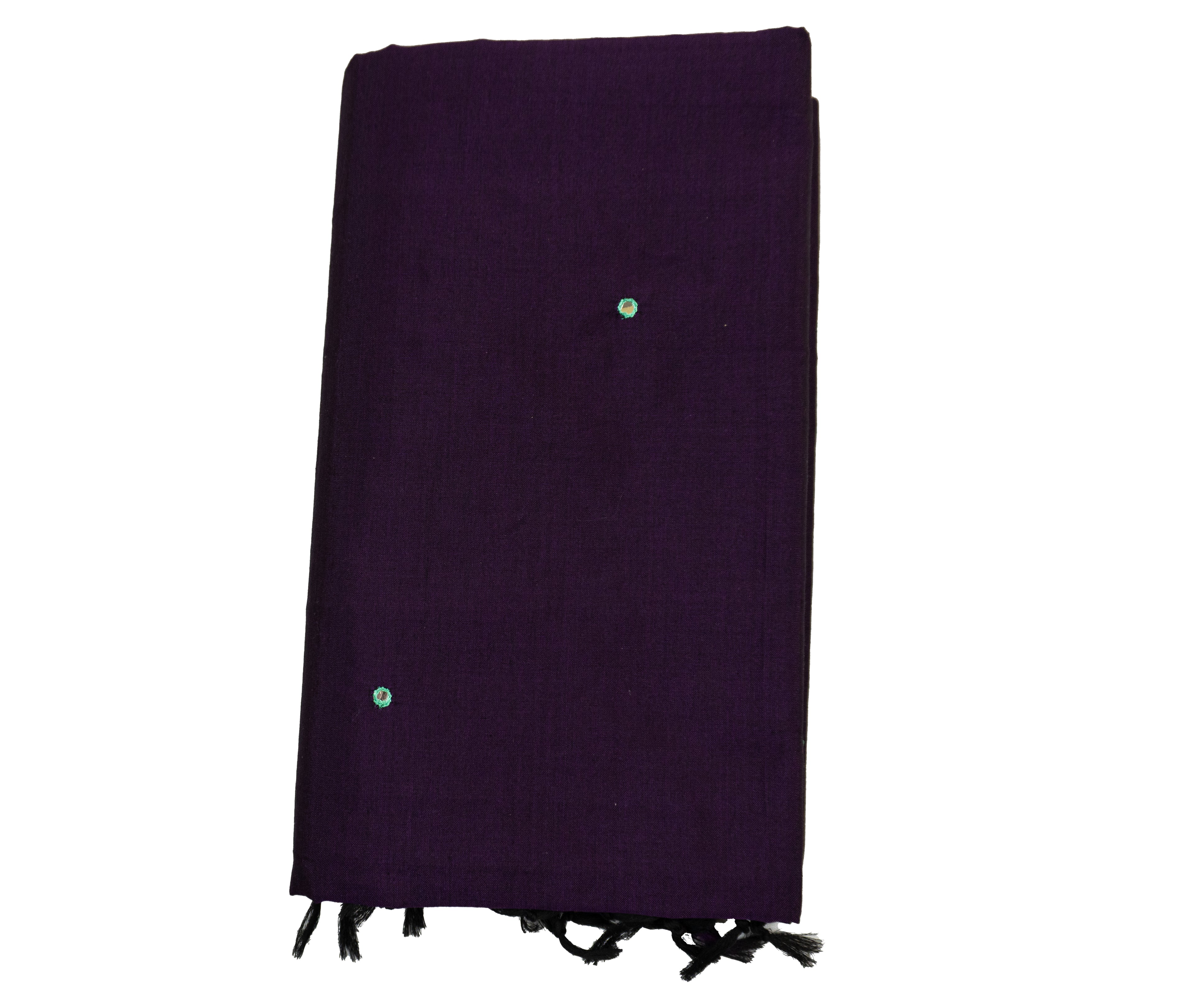 Deep Purple Color Semi Plain Glasswork Cotton Saree with Contrast Blouse