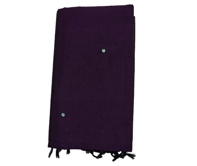 Deep Purple Color Semi Plain Glasswork Cotton Saree with Contrast Blouse