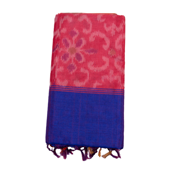 Pinkish Red Color Semi Kaddi Pochampalli Saree