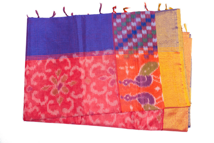 Pinkish Red Color Semi Kaddi Pochampalli Saree