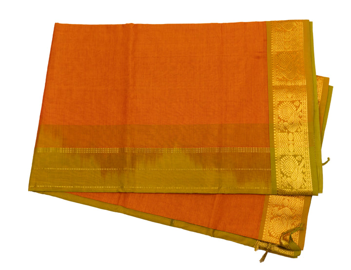 Dust Orange Color Semi Silk Cotton Zari Vairavoosi Saree