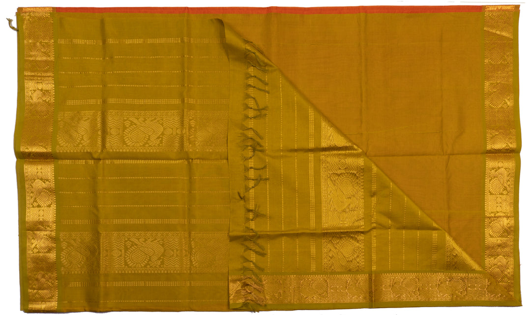 Dust Orange Color Semi Silk Cotton Zari Vairavoosi Saree