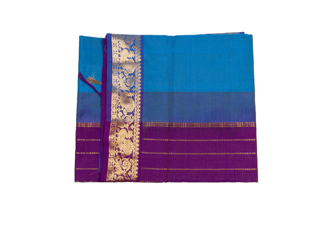 Sky-Blue Color Semi Silk Cotton Zari Vairavoosi Saree