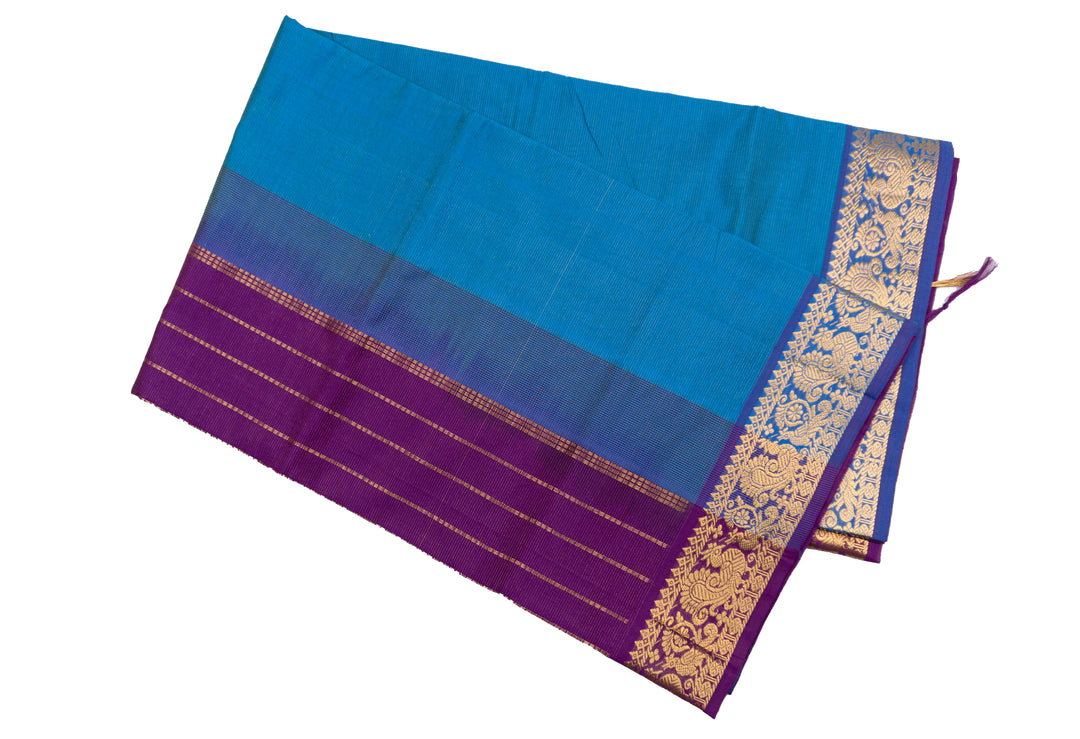 Sky-Blue Color Semi Silk Cotton Zari Vairavoosi Saree