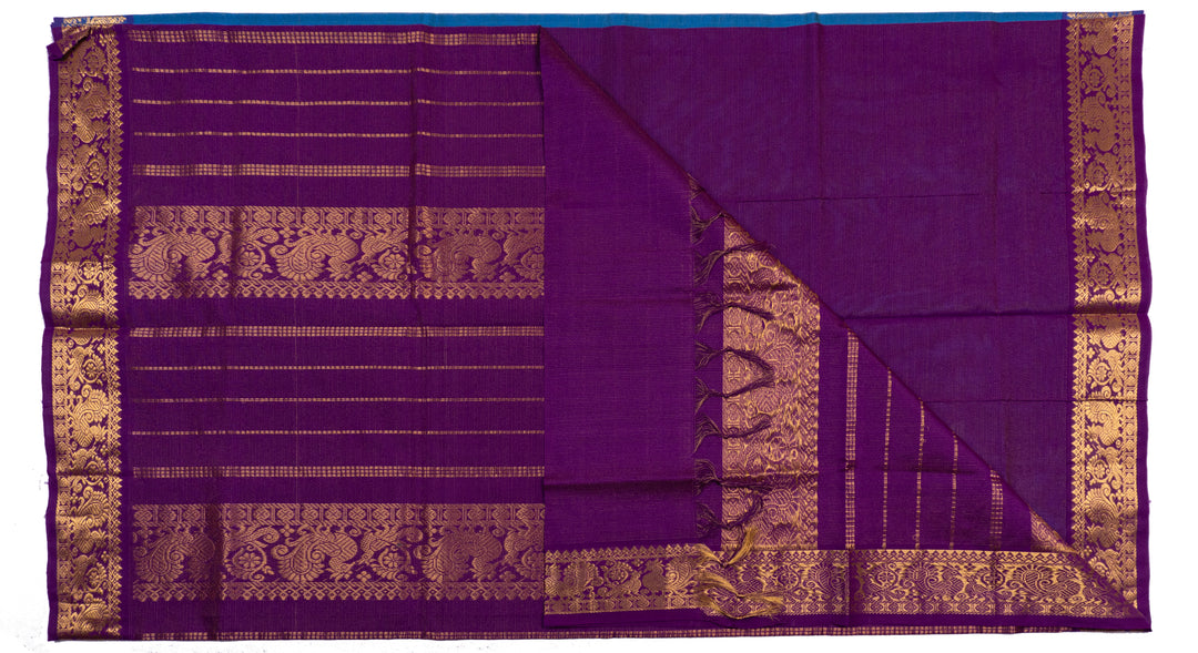 Sky-Blue Color Semi Silk Cotton Zari Vairavoosi Saree