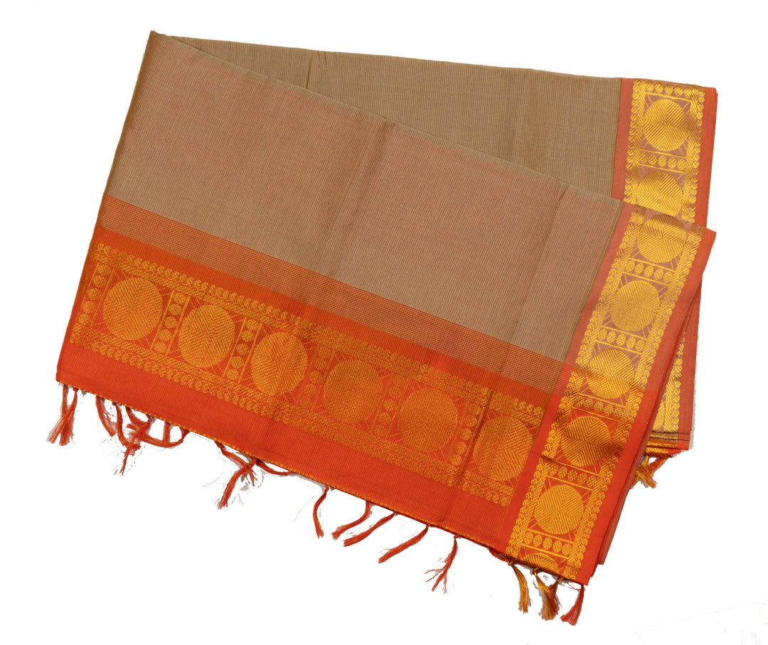 Beige Color Semi Silk Cotton Zari Vairavoosi Saree Vairavoosi Saree