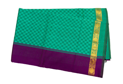 Emerald Green Color Semi Jari Cotton Saree