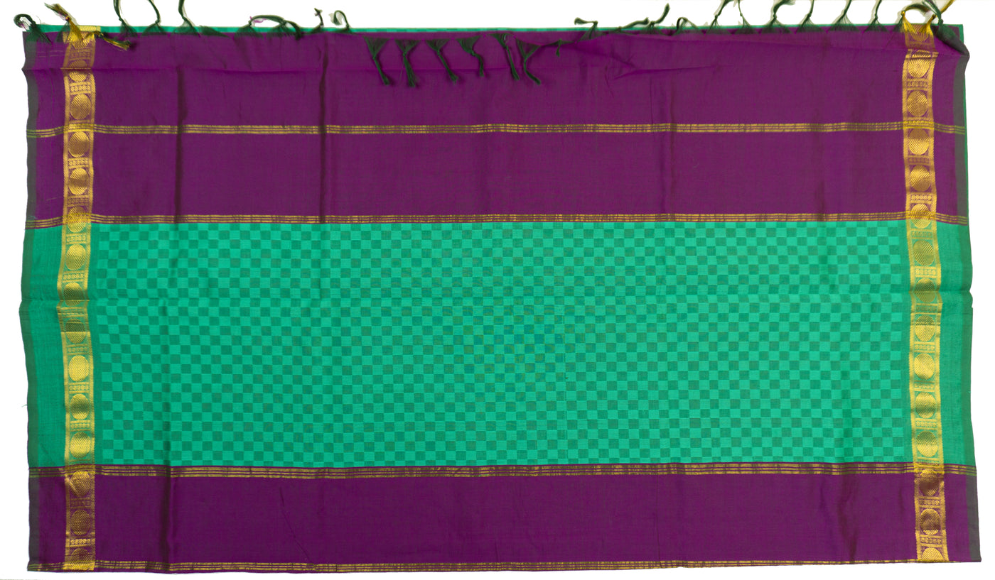 Emerald Green Color Semi Jari Cotton Saree