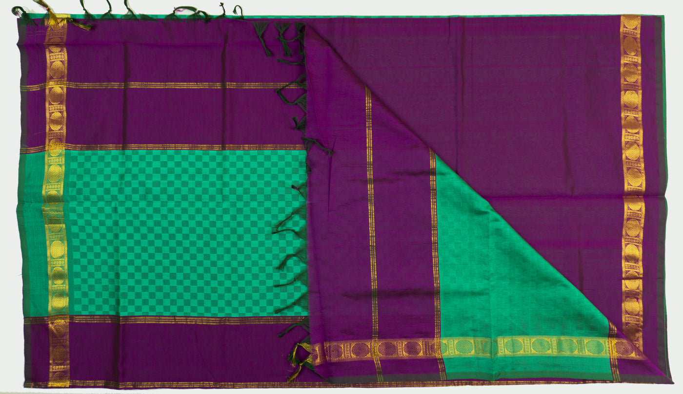 Emerald Green Color Semi Jari Cotton Saree