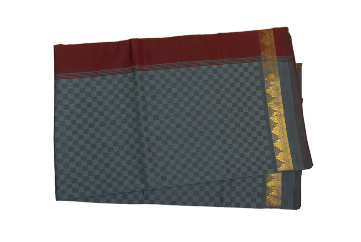Gray Color Semi Silk Cotton Saree with Zari border