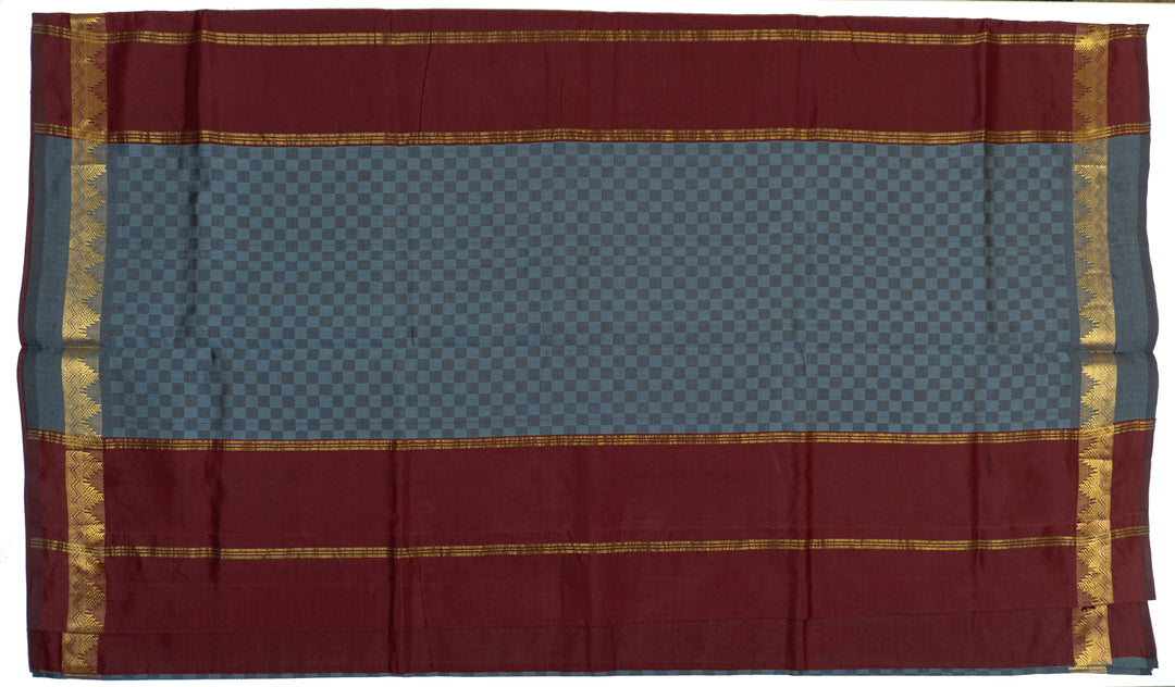 Gray Color Semi Silk Cotton Saree with Zari border