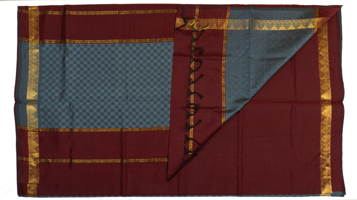 Gray Color Semi Silk Cotton Saree with Zari border