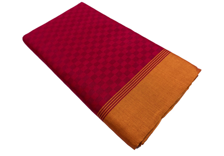 Dark Red Color Semi Silk Cotton Saree with Zari border