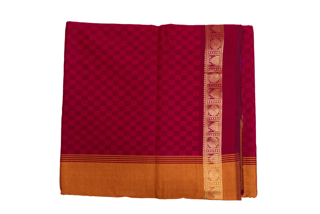 Dark Red Color Semi Silk Cotton Saree with Zari border