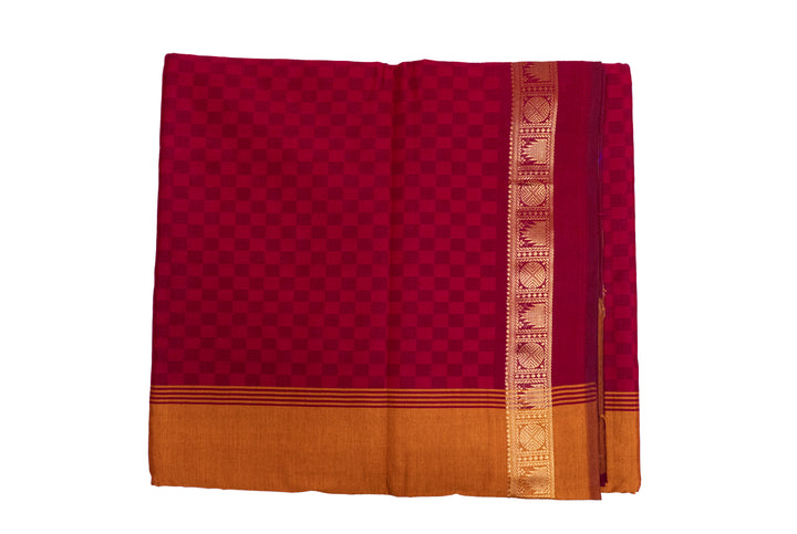 Dark Red Color Semi Silk Cotton Saree with Zari border