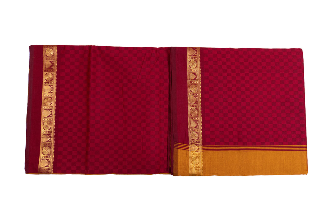Dark Red Color Semi Silk Cotton Saree with Zari border