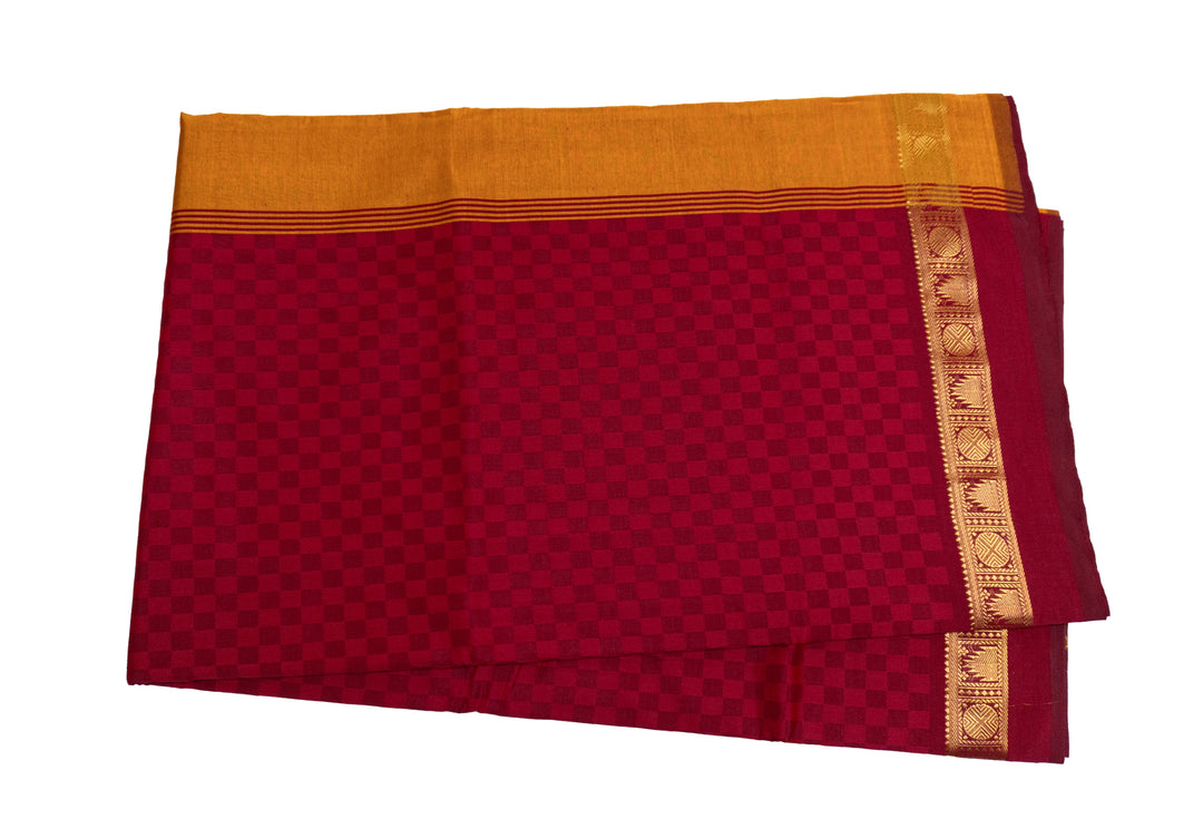 Dark Red Color Semi Silk Cotton Saree with Zari border