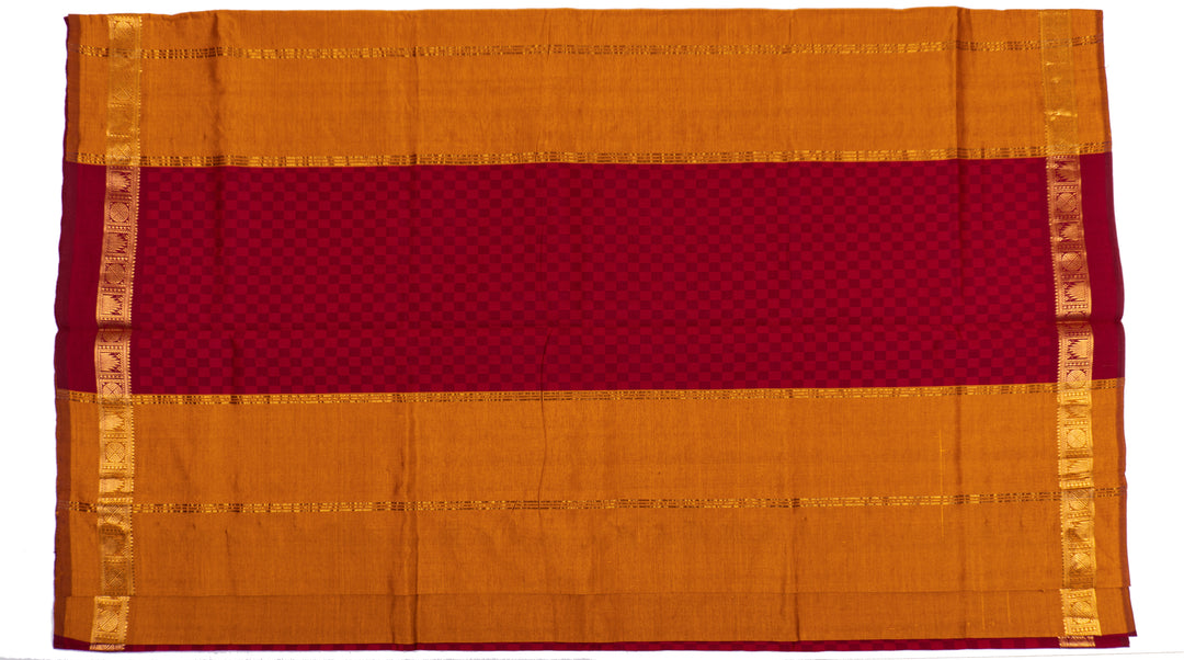 Dark Red Color Semi Silk Cotton Saree with Zari border
