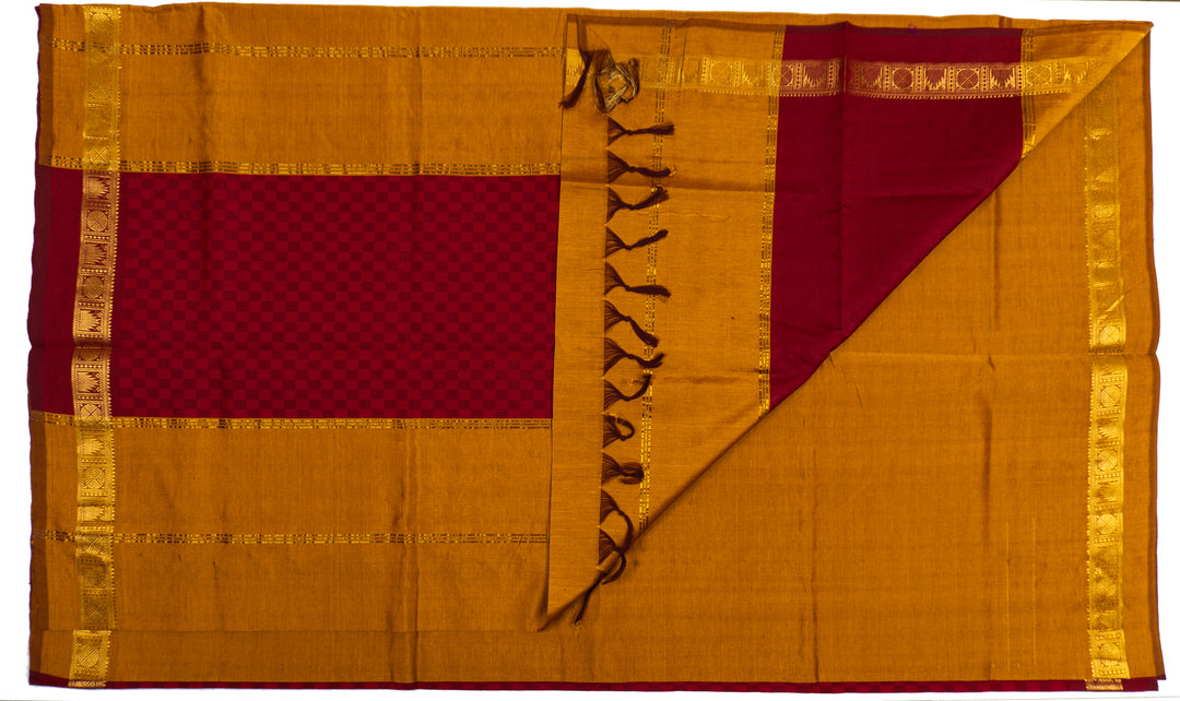 Dark Red Color Semi Silk Cotton Saree with Zari border