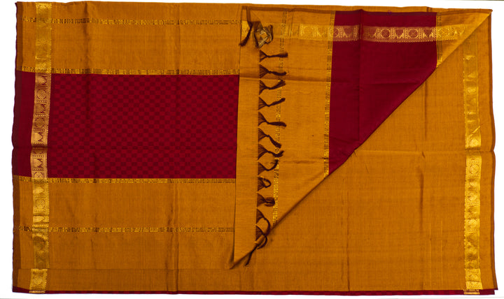 Dark Red Color Semi Silk Cotton Saree with Zari border