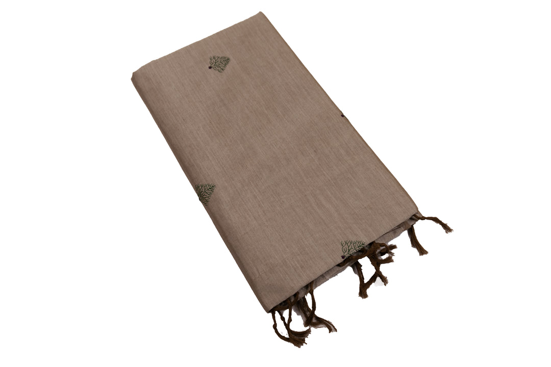 Beige Colour Cotton Embroidery Saree with contrast blouse