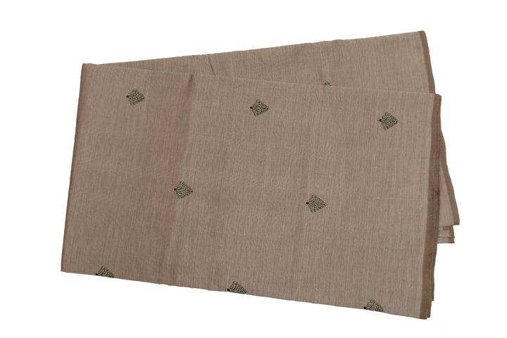 Beige Colour Cotton Embroidery Saree with contrast blouse