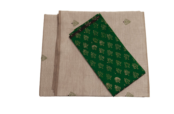 Beige Colour Cotton Embroidery Saree with contrast blouse